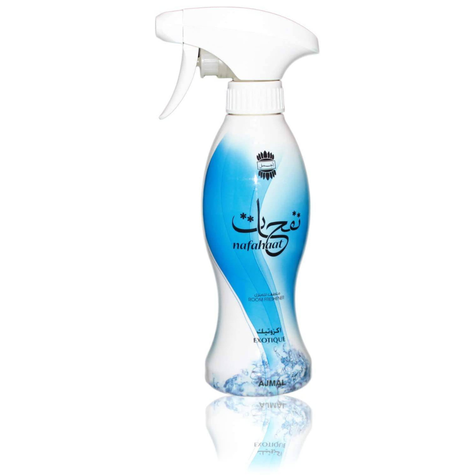 Ajmal Nafahat Exotique air freshener in a velvet pouch, 300 ML, featuring elegant packaging and exotic fragrance.
