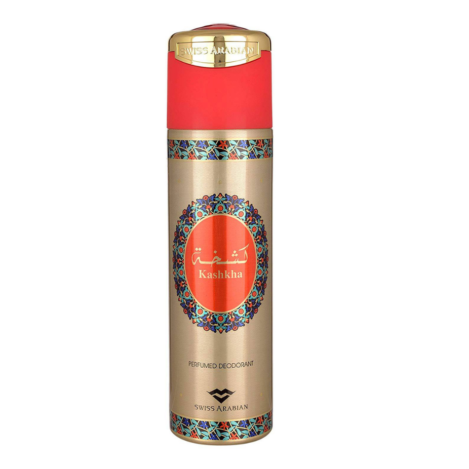 Swiss Arabian Kashkha deodorant spray in 200ml bottle, fresh and floral scent, designed for everyday use