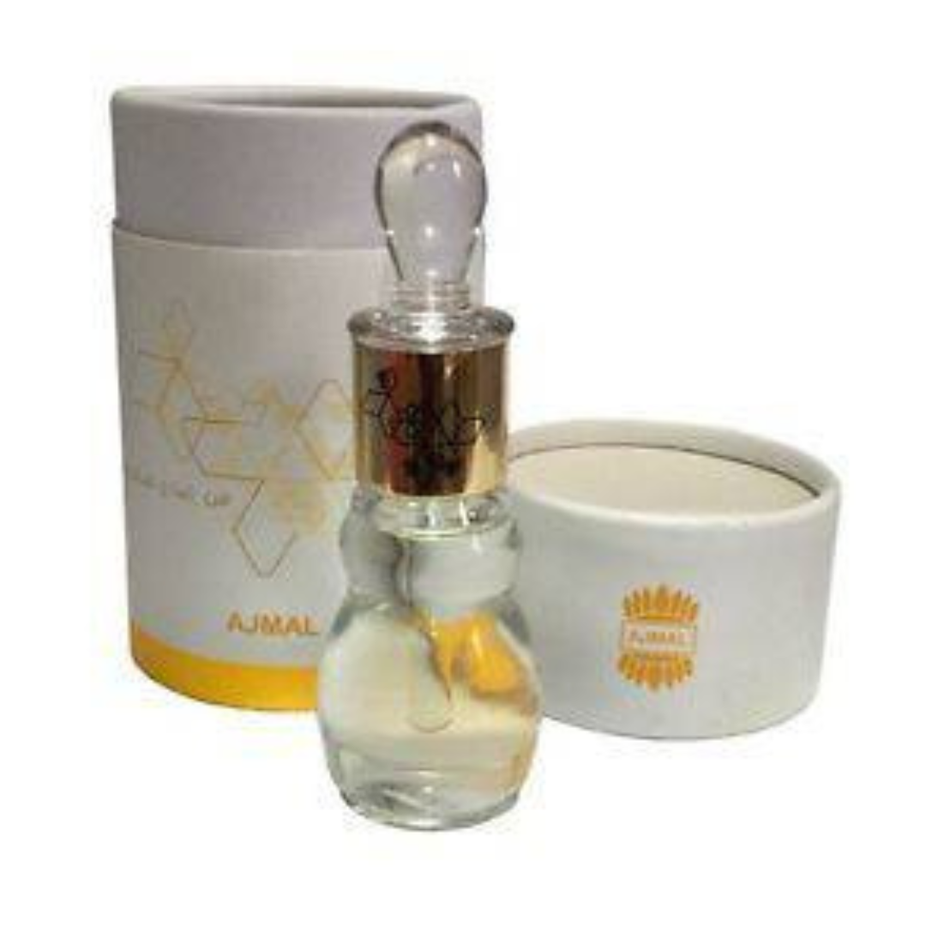 Ajmal Fresh Musk perfume oil in a 12ml glass bottle, showcasing the loose oil with a sleek design and natural musk scent.