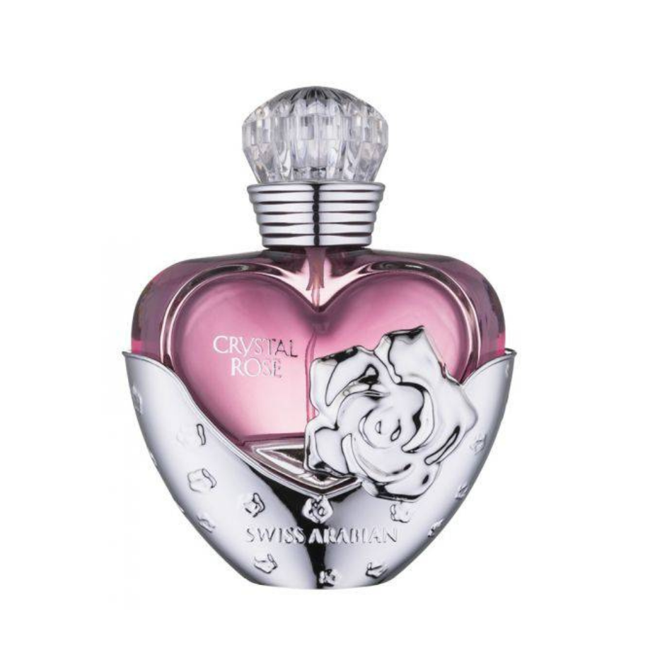 Crystal Rose Eau De Parfum for Women by Swiss Arabian in 50ml bottle, featuring elegant floral packaging and a luxurious fragrance.