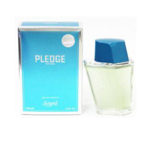 Sapil Pledge Eau De Toilette 100mL bottle with velvet pouch, showcasing the elegant glass bottle and luxurious packaging.