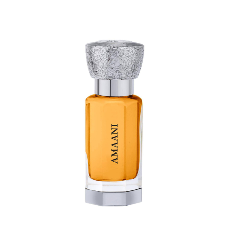 Swiss Arabian Amaani Perfume Oil in 12 mL bottle, concentrated perfume oil with elegant packaging.