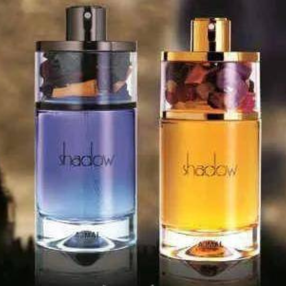 Ajmal Shadow EDP Eau de Parfum couple set with elegant bottles, featuring a sophisticated fragrance design and packaging.