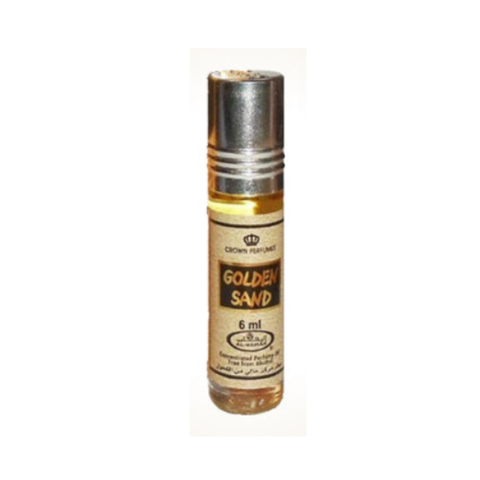 Golden Sand Al-Rehab 6ml concentrated perfume oil roll-on, shown in box of six with gold-colored packaging.