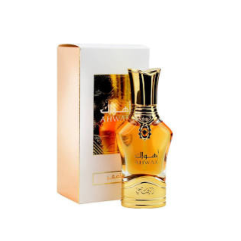 Rasasi Ahwak Al Asfar perfume oil bottle with pouch, 15 ML, featuring rich concentrated perfume oil by Intense Oud.