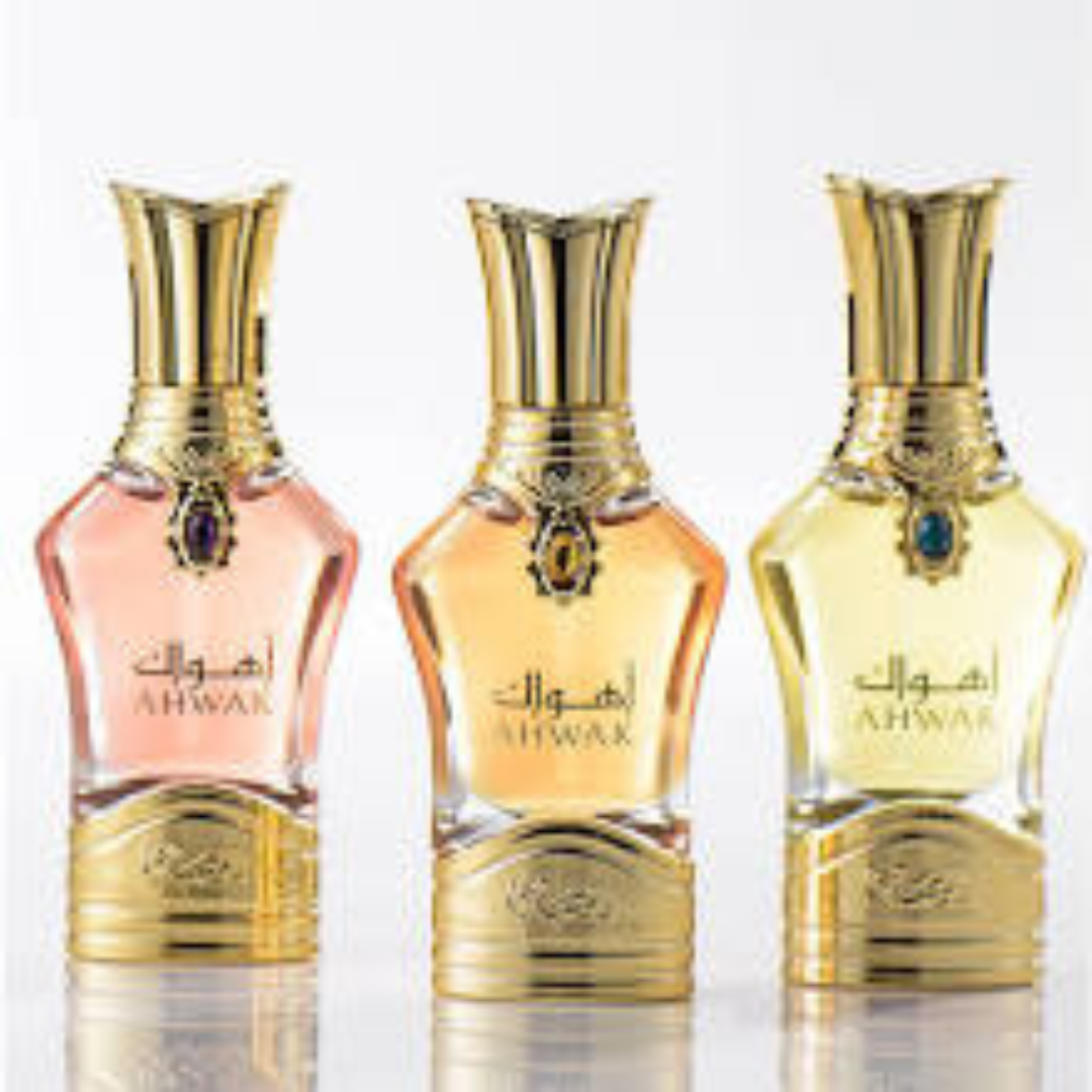 Rasasi Ahwak Al Asfar perfume oil 15ML in a pouch, a concentrated perfume oil with warm, oriental fragrance from Intense Oud.