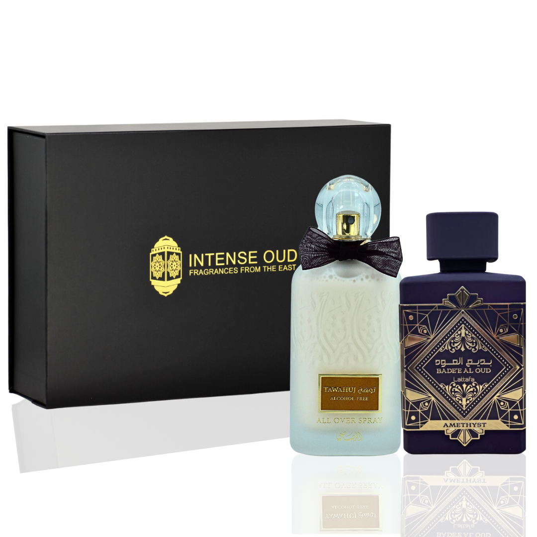 Tawahuj All Over Spray Alcohol Free & Bade'e al oud Amethyst With Magnetic Box EDP-100ML (3.4Oz) - Intense Oud