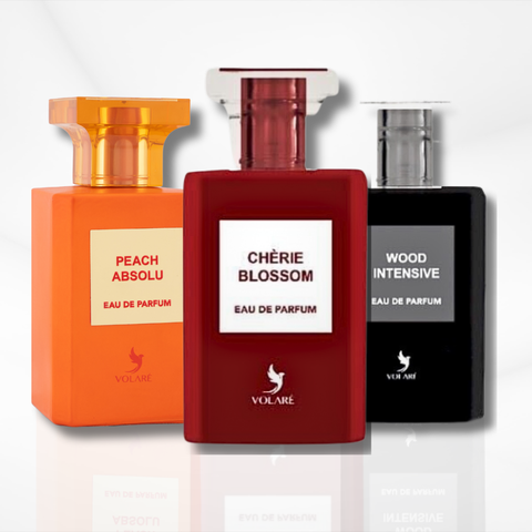 Volare Peach Absolu Cherie Blossom & Wood Eau de Parfum 100ml bottle with floral and woody fragrance notes.