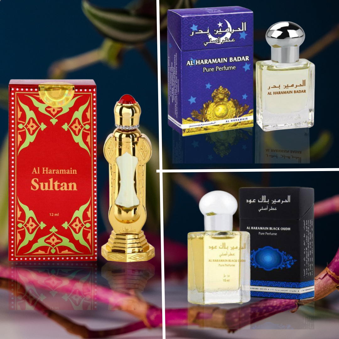 Sultan Perfume Oil-12ml,Black Oudh & Badar Perfume Oil-15ml By Al Haramain - Intense Oud