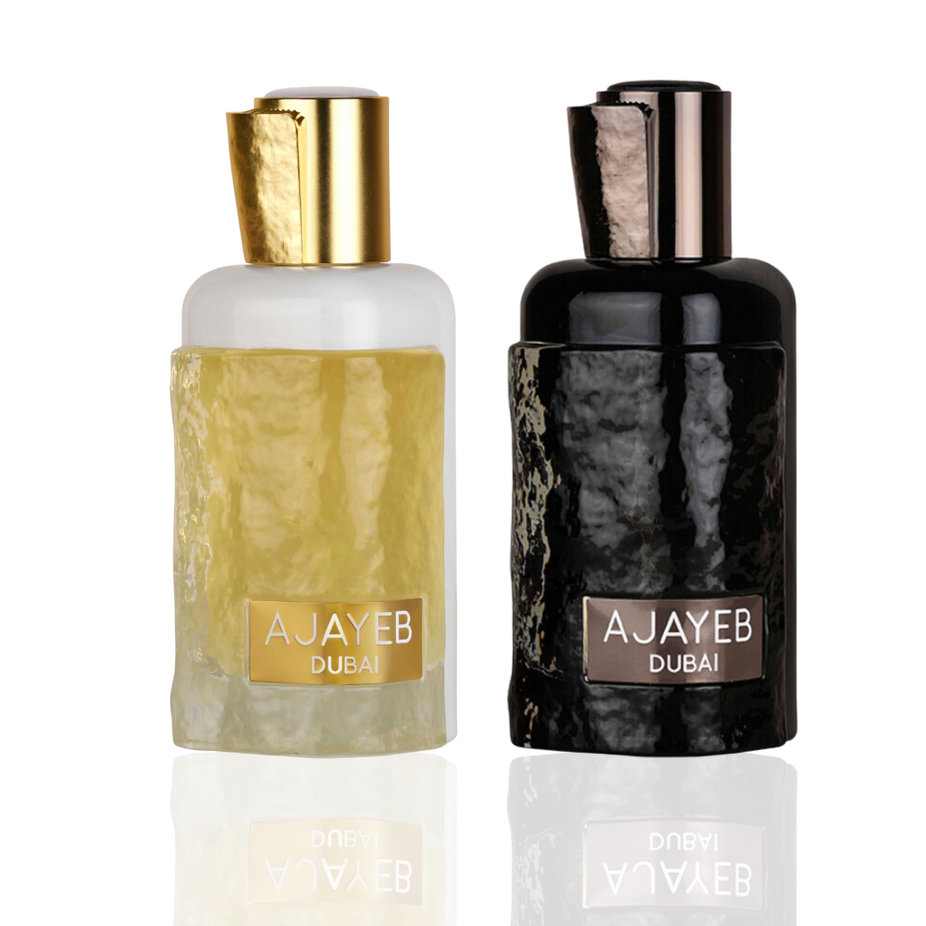 Lattafa Ajayeb Dubai Eau De Parfum 100ml bottle with elegant packaging, showcasing the luxurious fragrance design.