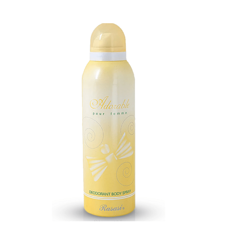 Rasasi women's deodorant bottle, 200ML, with a sleek design and floral accents, showcasing the deodorant product.