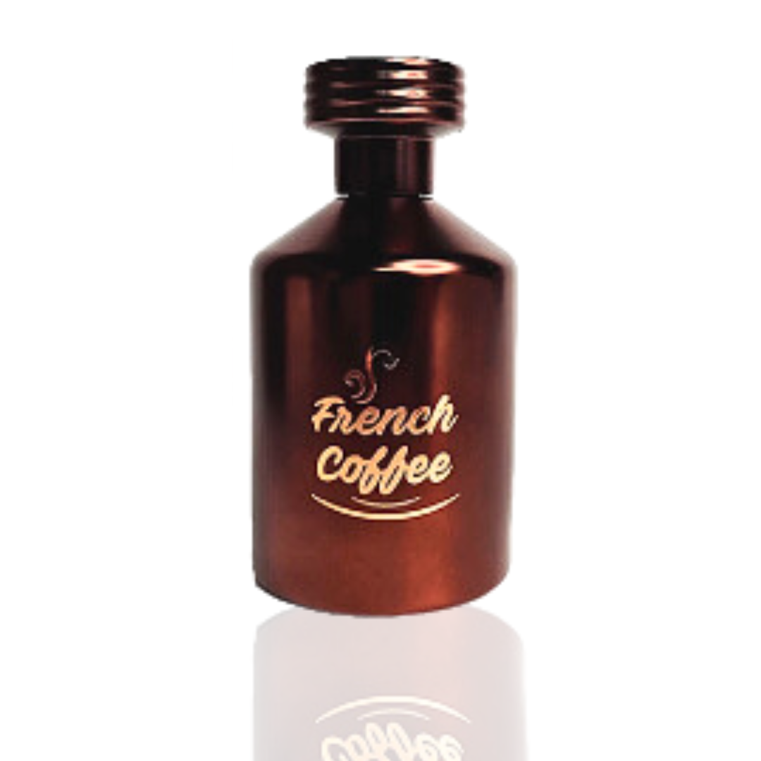 French Coffee perfume by Al-Rehab, 100ML Eau De Parfum with velvet pouch, featuring a warm, coffee-inspired scent in a sleek bottle.