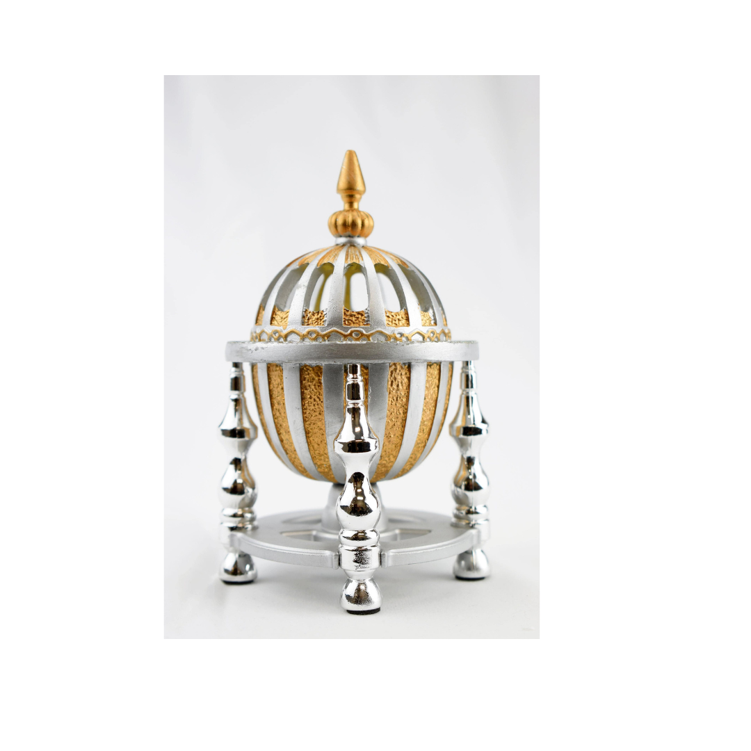4 Pillar Resin Dome Style Incense Bakhoor/Oud Burner - Silver - Intense Oud