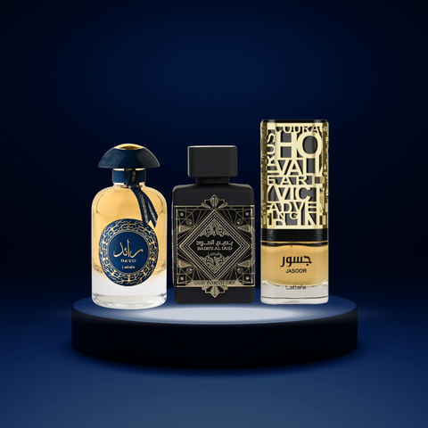 Lattafa Perfumes Collection of Ra’ed Luxe Gold, Bade’e Al Oud for Glory & Jasoor - EDP 100ML (3.4OZ) Long Lasting Scents of Arabia, Perfumes for Men Original. (BUNDLE) - Intense Oud