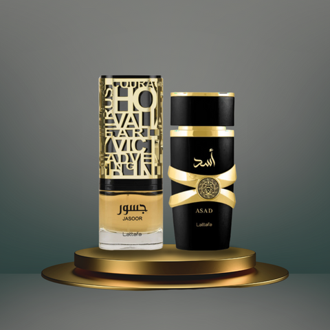 Jasoor & Asad EDP 100ML (3.4 OZ) by Lattafa | Collection for Men & Women, Long Lasting Scents of Arabia, Perfumes for Men & Women Original. (BUNDLE) - Intense Oud