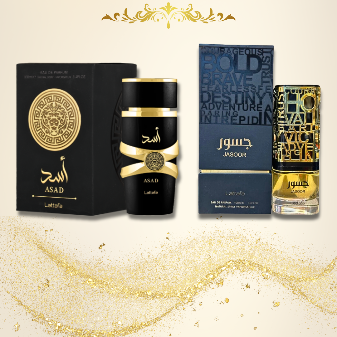Jasoor & Asad EDP 100ML (3.4 OZ) by Lattafa | Collection for Men & Women, Long Lasting Scents of Arabia, Perfumes for Men & Women Original. (BUNDLE) - Intense Oud