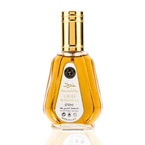 Ard al Zaafaran Oud Romancea EDP 50ML eau de parfum bottle with elegant packaging and floral accents.