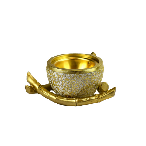 Bamboo Triangle Arabic Script Incense Bakhoor Burner - White and Gold - Intense Oud