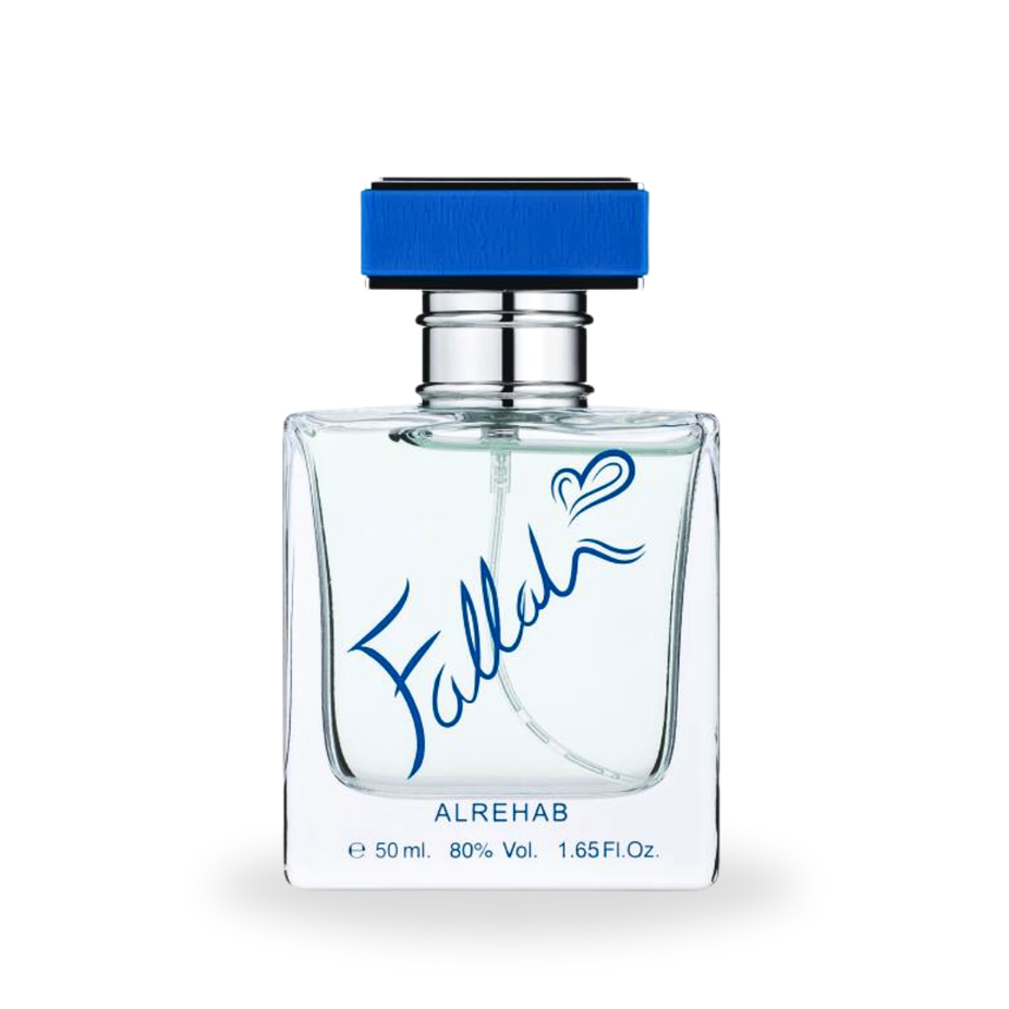 Fallah EDP by Al Rehab, 50ML Eau De Parfum bottle with elegant design and floral notes, showcased against a neutral background.
