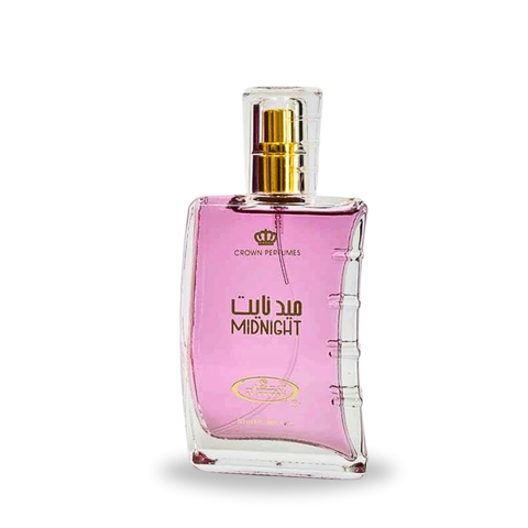 Al Rehab Midnight EDP 50ml Eau De Parfum bottle with elegant black and silver design, showcasing the fragrance packaging.