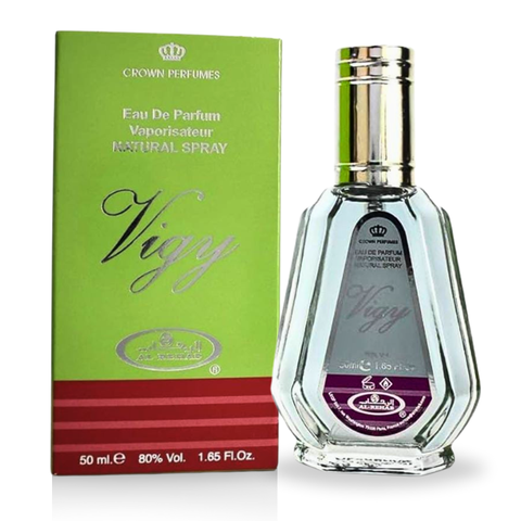 Vigy EDP Eau De Parfum by Al Rehab in a 50ML bottle, showcasing the elegant fragrance design.