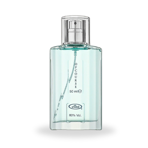 Al Rehab Ofcourse Eau De Parfum 50ML bottle with elegant packaging and clear glass bottle showing the fragrance.
