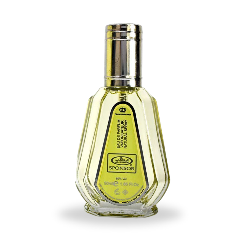 Al Rehab Sponsor EDP 50ML Eau De Parfum bottle with elegant packaging and spray nozzle, showcasing the fragrance design.