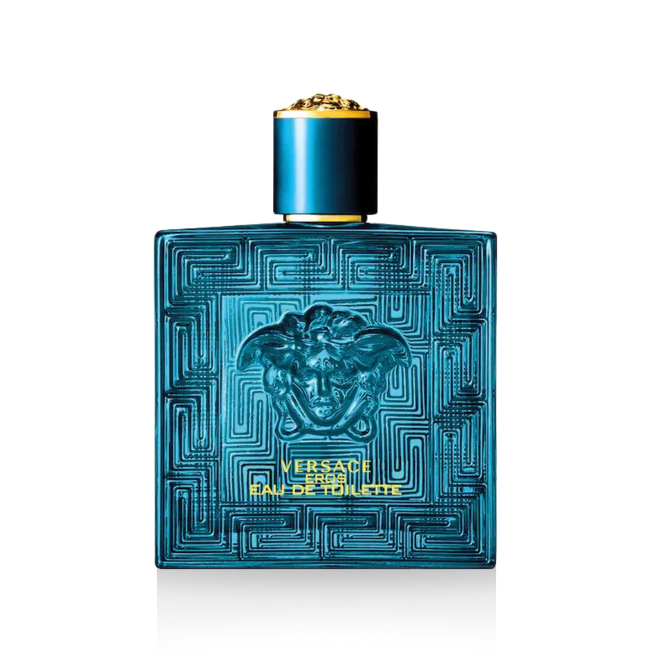Versace Eros Pour Homme EDT 100ml men's fragrance bottle with sleek design and Versace branding.