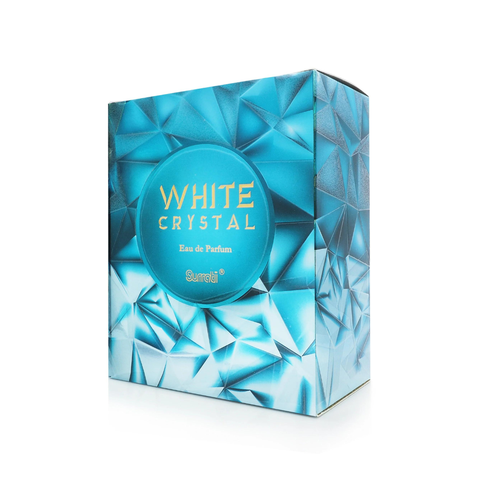 White Crystal EDP by Surrati, 100ml, exotic fragrance for men and women, featuring a sleek bottle with clear crystal design.