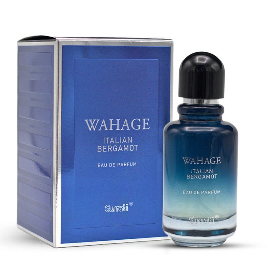 Surrati Wahage Italian Bergamot EDP 100ML bottle with elegant packaging, showcasing the premium fragrance for men and women.