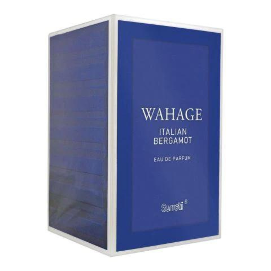 Surrati Wahage Italian Bergamot Eau De Parfum 100ML bottle, exotic fragrance for men and women with citrus and floral notes.