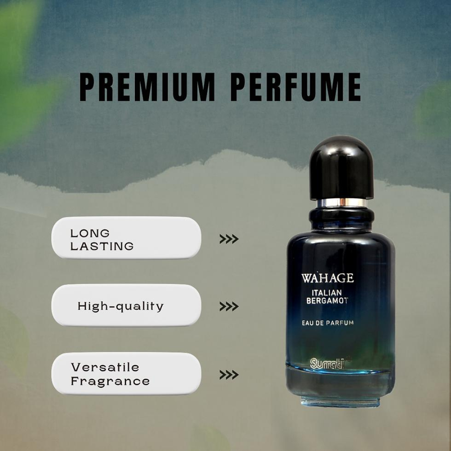 Surrati Wahage Italian Bergamot EDP 100ML perfume bottle with elegant packaging, suitable for men and women.