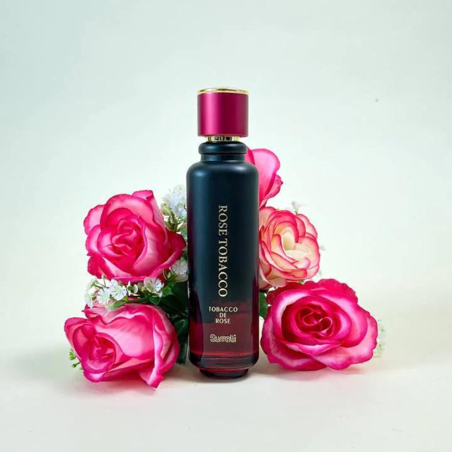 Rose Tobaco EDP by Surrati, 100ML, elegant bottle of exotic fragrance for men and women with rose and tobacco notes.