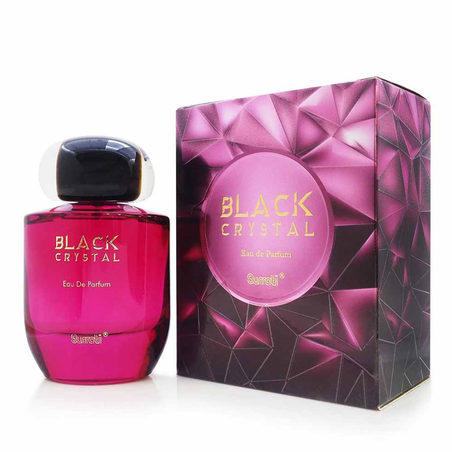 Black Crystal EDP by Surrati, 100ML Eau De Parfum bottle with black and crystal accents, designed for men and women.