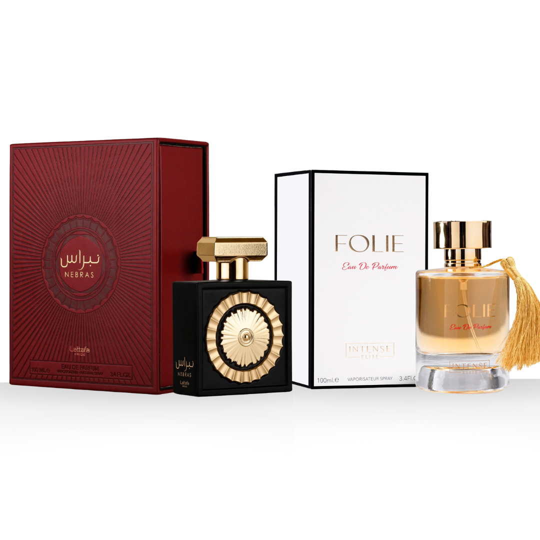 Nebras EDP 100ML (3.4 OZ) by Lattafa Pride & Folie EDP 100ML (3.4 OZ) by Intense Elite. (SENSATIONAL BUNDLE) - Intense Oud