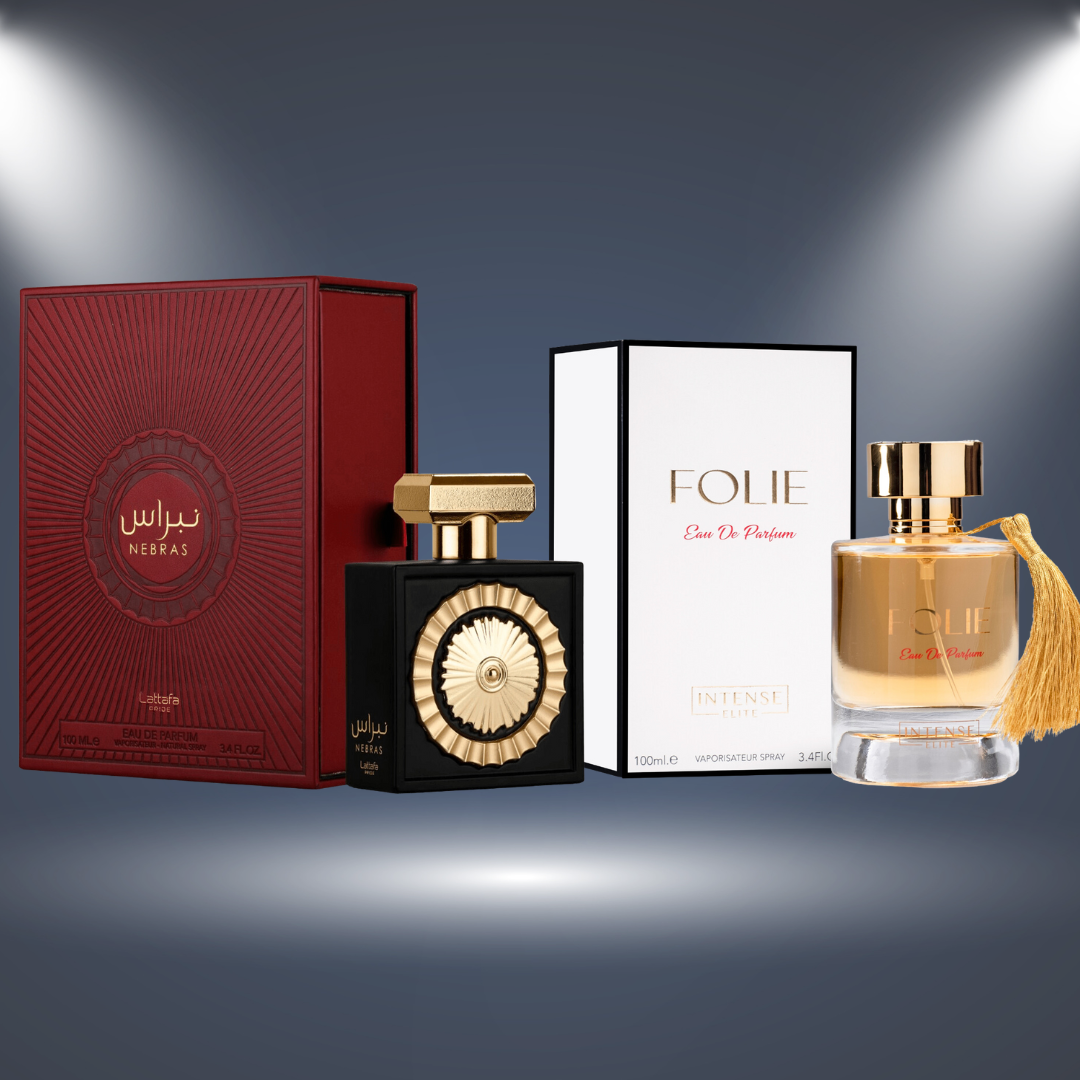 Nebras EDP 100ML (3.4 OZ) by Lattafa Pride & Folie EDP 100ML (3.4 OZ) by Intense Elite. (SENSATIONAL BUNDLE) - Intense Oud