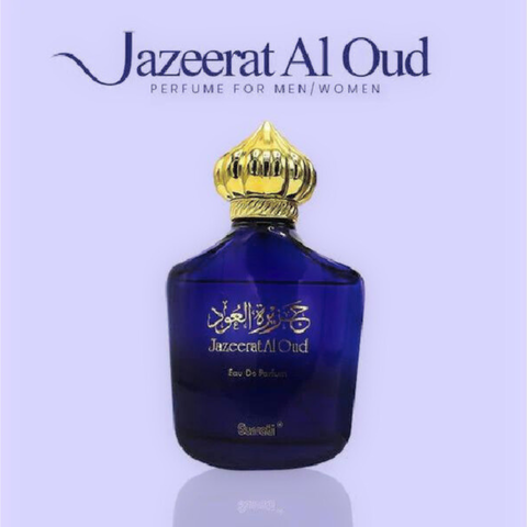 Surrati Jazeerat Al Oud Eau de Parfum spray 100ml with elegant bottle, showcasing luxurious scent and rich oud notes.