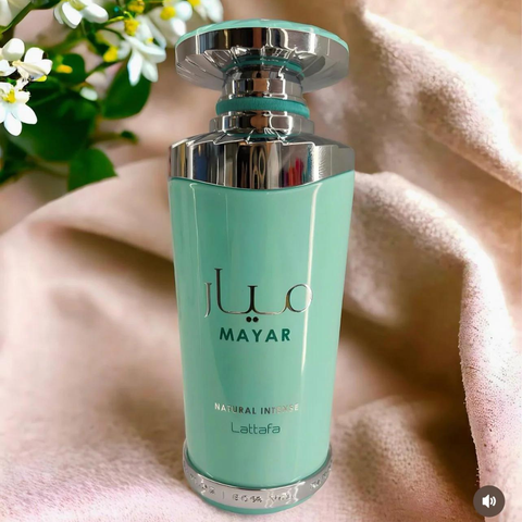 Mayar Natural Intense Eau de Parfum Spray by Lattafa in a velvet pouch, 100ml, featuring a luxurious floral and oriental fragrance