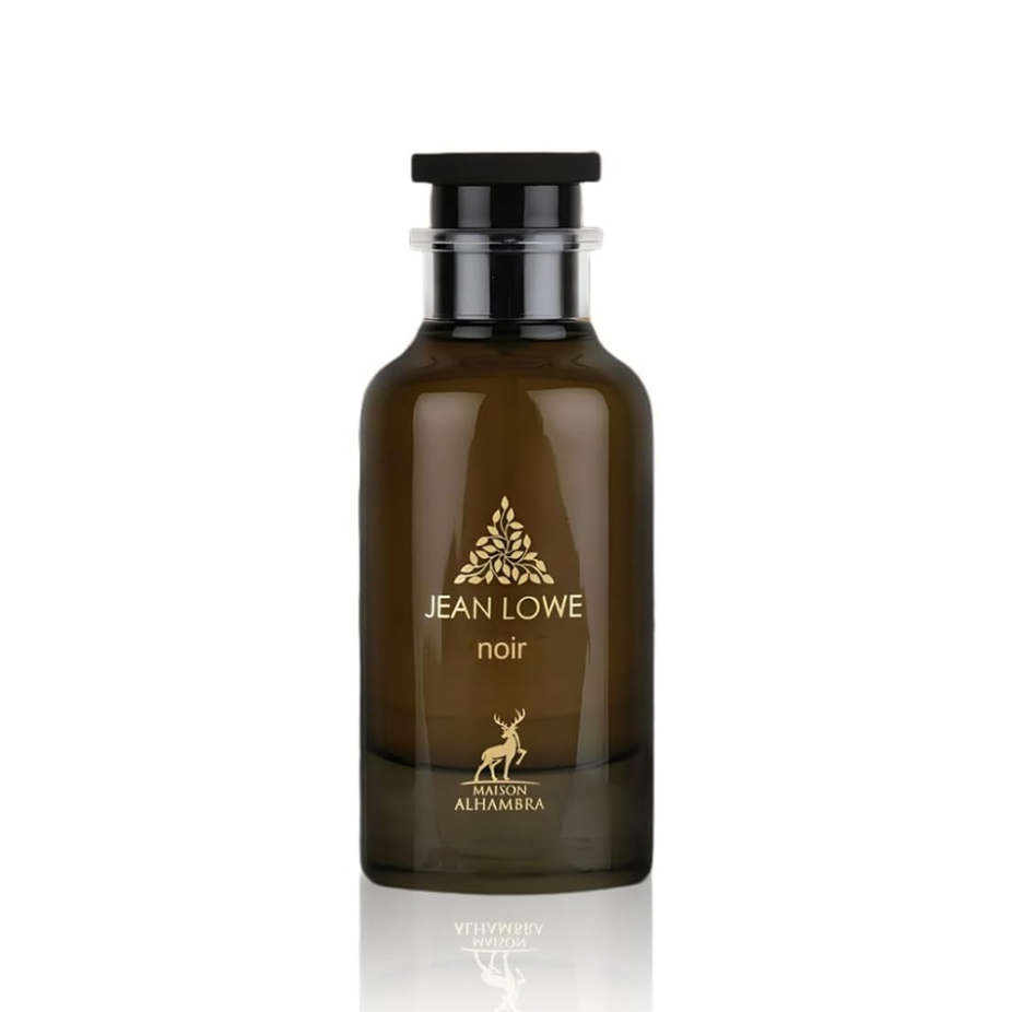 Jean Lowe Noir Eau de Parfum spray by Maison Alhambra, 100ml, featuring a sleek black bottle and elegant fragrance design.
