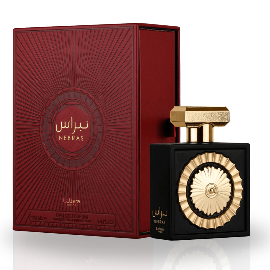 Lattafa Pride NEBRAS & AFFECTION unisex EDP spray bundle with elegant packaging, 100ML each, for versatile fragrance layering.