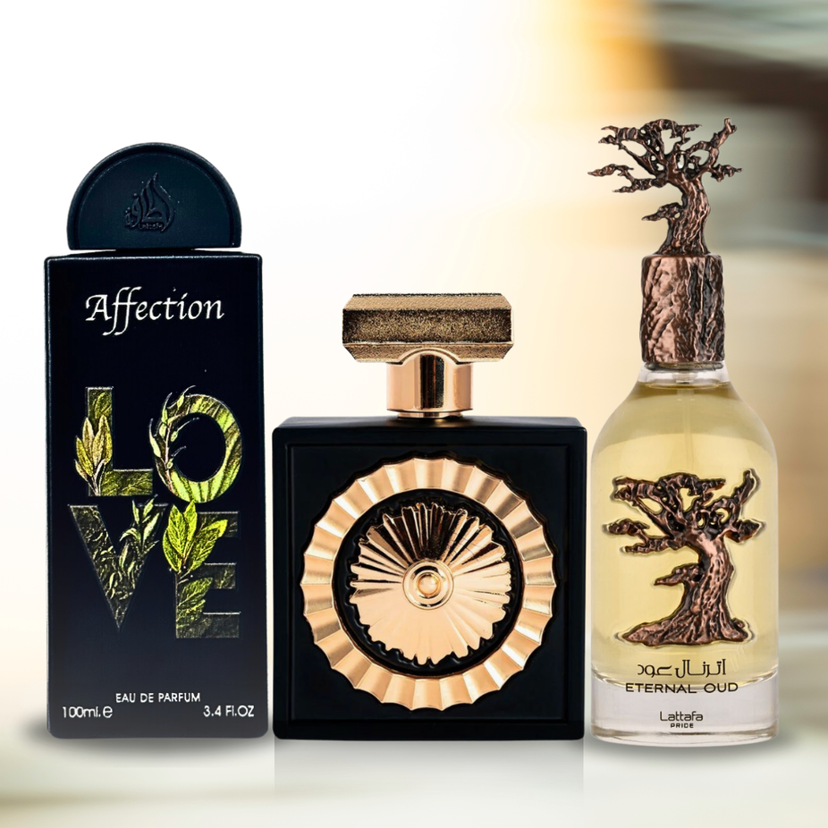 Lattafa Pride Affection Nebras Eternal Oud unisex EDP spray 100ml bottle, luxurious long-lasting fragrance for men and women.