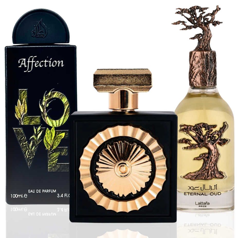 Lattafa Pride Affection Nebras Eternal Oud unisex EDP spray 100ML with luxurious fragrance in elegant bottle.