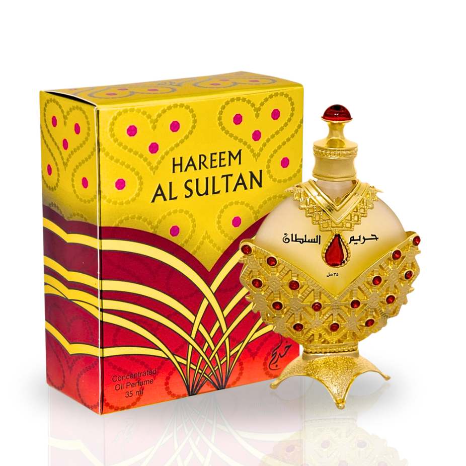 Bundle of Hareem Al Sultan CPO 35ML and AFFECTION EDP Spray 100ML by Lattafa Pride, featuring luxurious fragrances in elegant bottles.