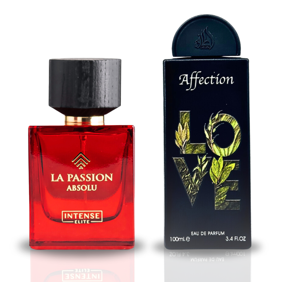 Bundle of Affection EDP spray by Lattafa Pride and La Passion Absolu EDP spray by Intense Oud, 100ML each fragrance.