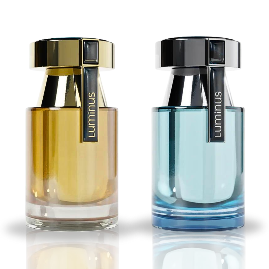 Luminus Pour Homme and Femme Eau De Parfum sprays by Rue Broca, 100ml, with spicy, fruity, refreshing fragrance.