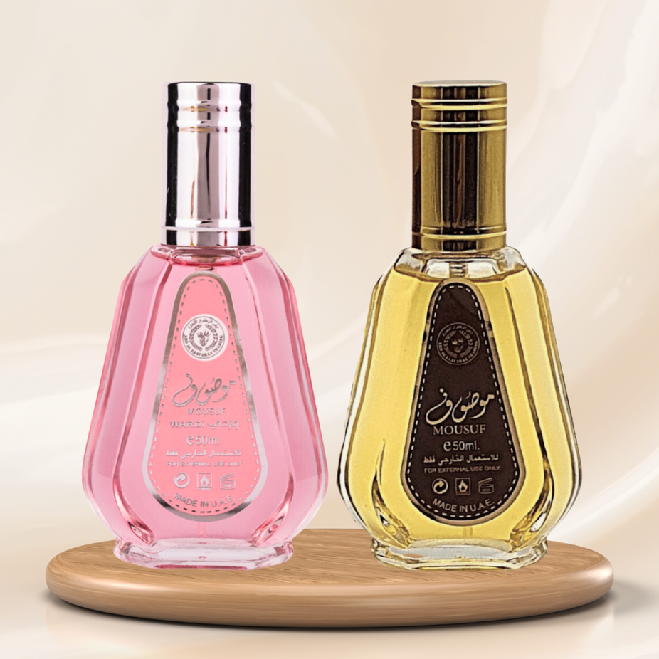 Mousuf & Mousuf Wardi EDP spray by Ard Al Zaafaran, 50ml, featuring fruity, floral, gourmand fragrances for men and women.