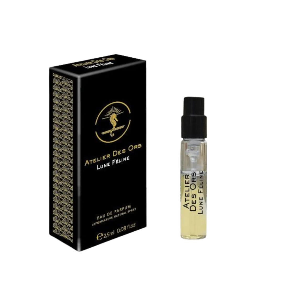 Sample of Atelier Des Ores Lune Féline Eau de Parfum spray, 2.5ml, featuring elegant perfume bottle with floral and moon-inspired design.