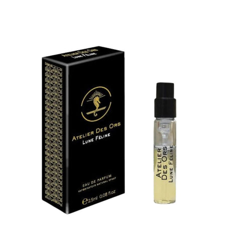 Sample of Atelier Des Ores Lune Féline Eau de Parfum spray, 2.5ml, featuring elegant perfume bottle with floral and moon-inspired design.