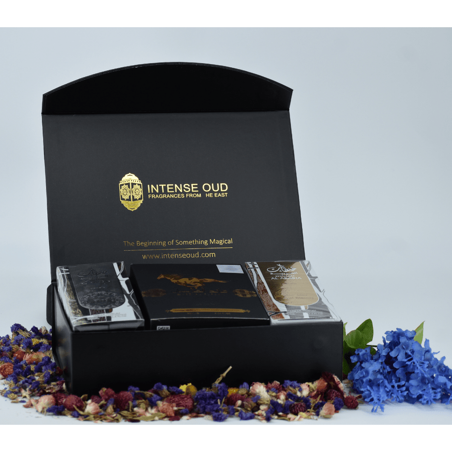 Lattafa Qaed Al Fursan Khaltat Al Arabia Royal Delight EDP 100ml in elegant magnetic box, featuring ornate bottle and luxurious packaging.