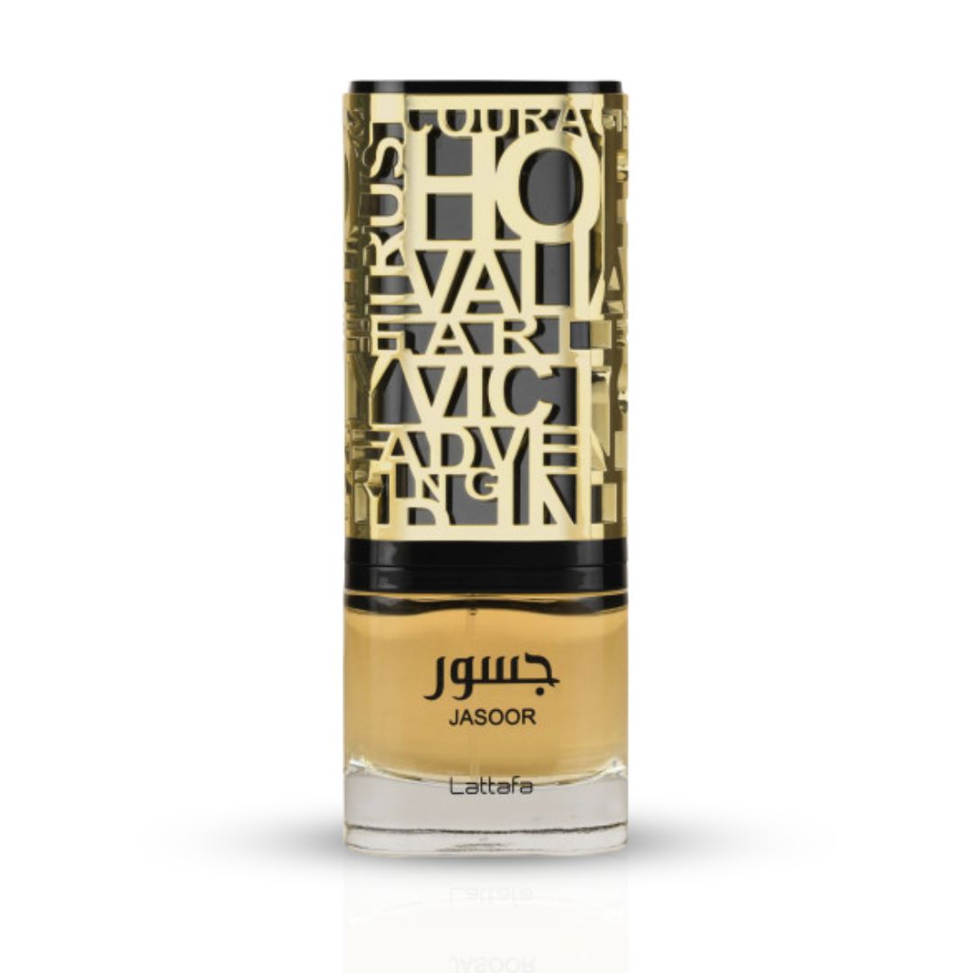 Jasoor Eau De Parfum Spray 100ML (3.4 OZ) by Lattafa (Velvet Pouch) - Intense Oud